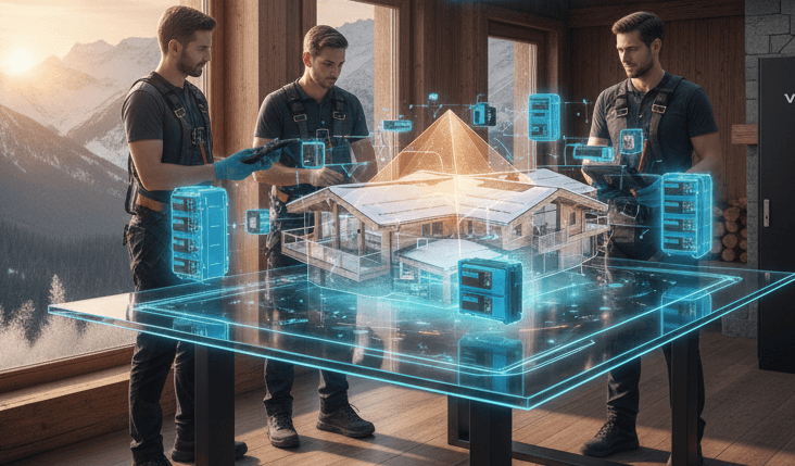 Victron Engineering Logo, bestehend aus blauem Vektor-Logo auf weißem Hintergrund