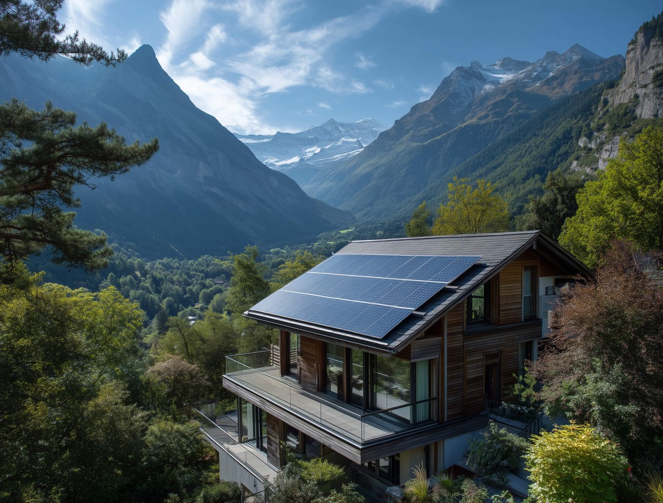 Sonnenkollektoren und Windturbinen auf einer inselähnlichen Umgebung für nachhaltige Energie