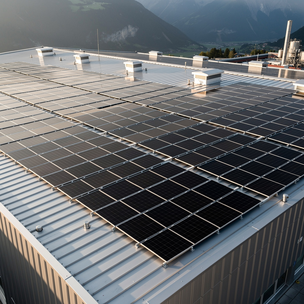 Aufsicht Photovoltaik-Dachanlage Gewerbebetrieb Tirol — getAutark